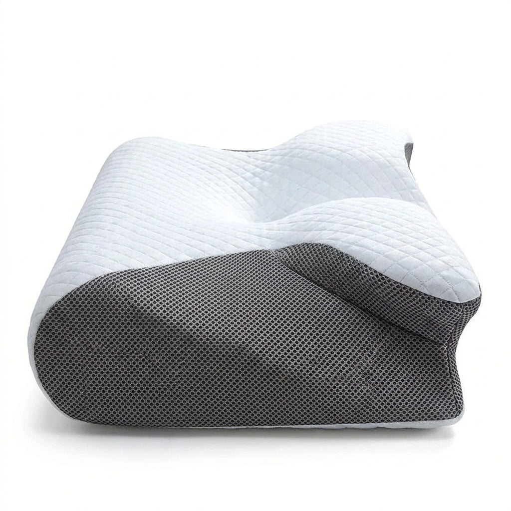 Almohada cervical Dormisana de perfil, con la base de malla transpirable