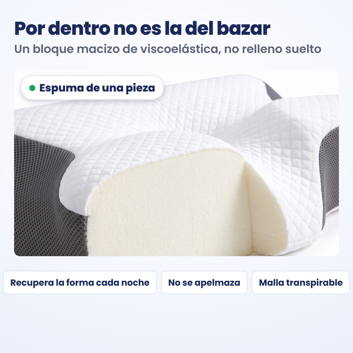 La almohada por dentro: un bloque macizo de espuma viscoelástica